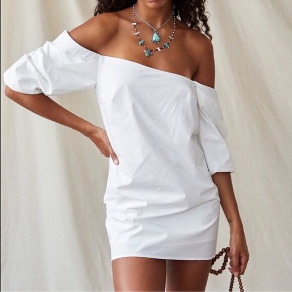 Mare Mare X Free People Carlie Tunic Puff Sleeve Asymmetric Green Mini Dress S - Picture 3 of 12